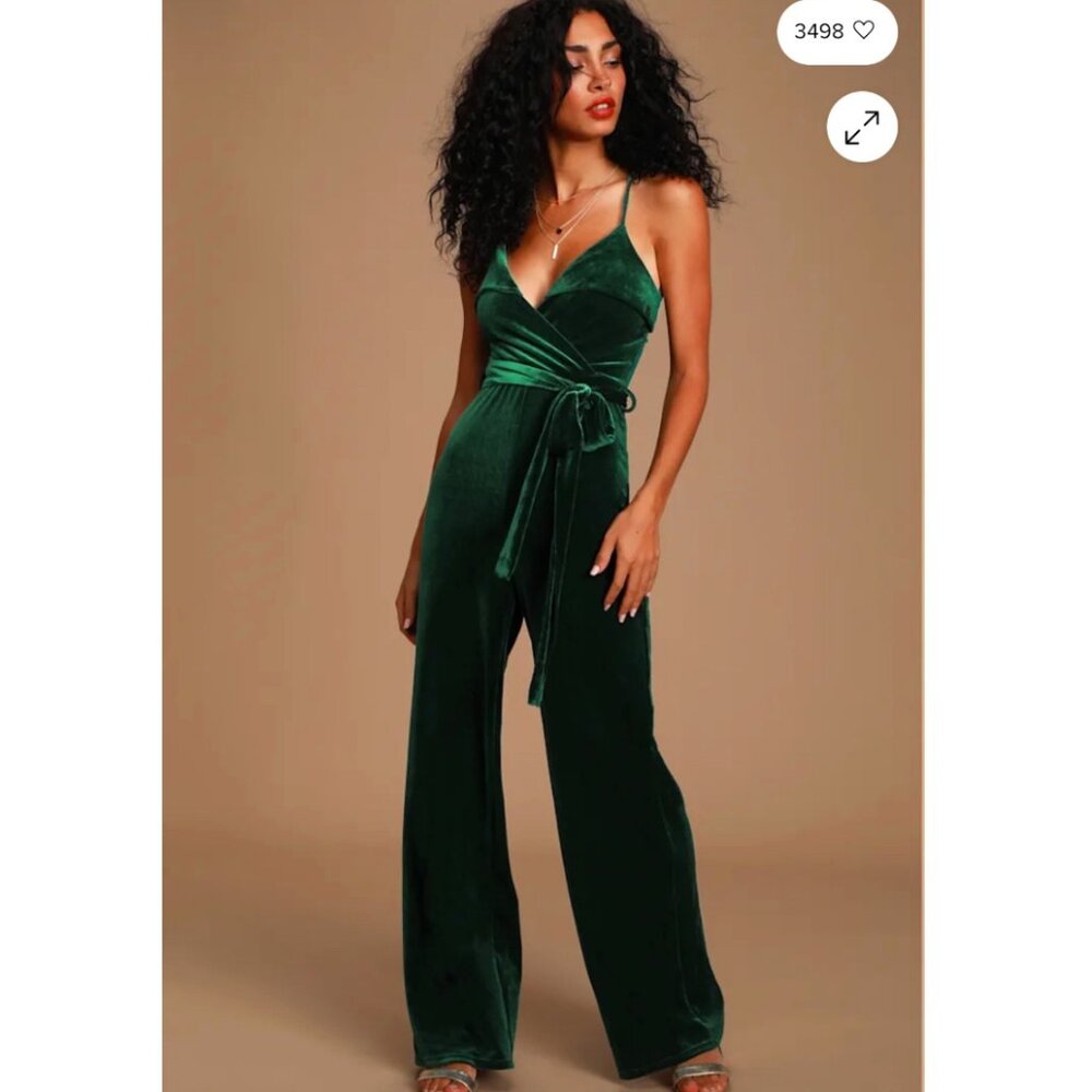 Lulus | Kylinna Forest Green Velvet Sleeveless Wide-Leg Jumpsuit | NWOT